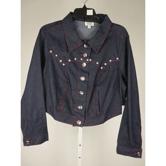 Unique Vintage Dark Denim rhinestone Western Boxy Crop Jacket 4X - Picture 3 of 9